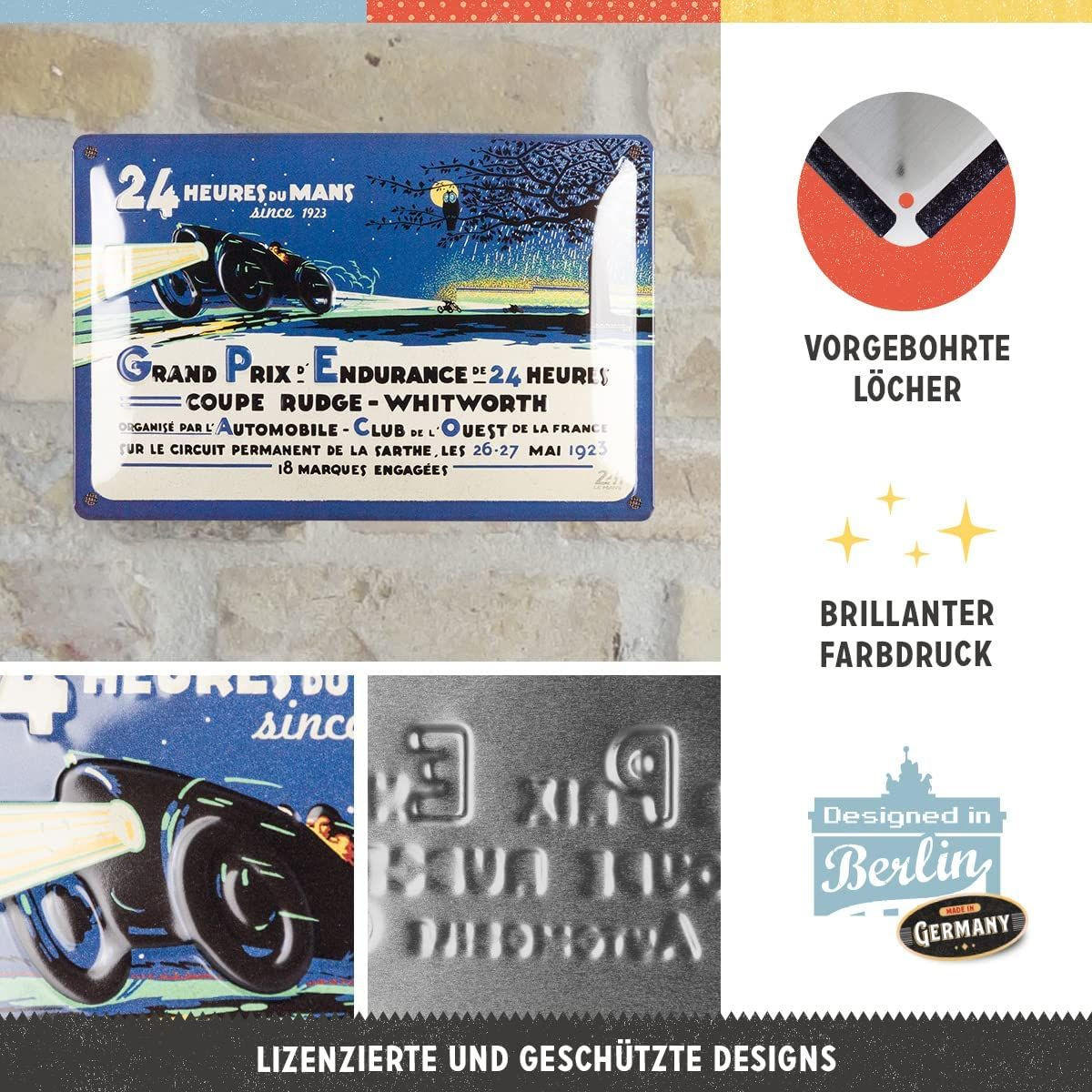 BLECHSCHILD 20/30 cm 24h Le Mans First Race 1923 - Multicolor, Metall (30/20/0.2cm) - Nostalgic-Art