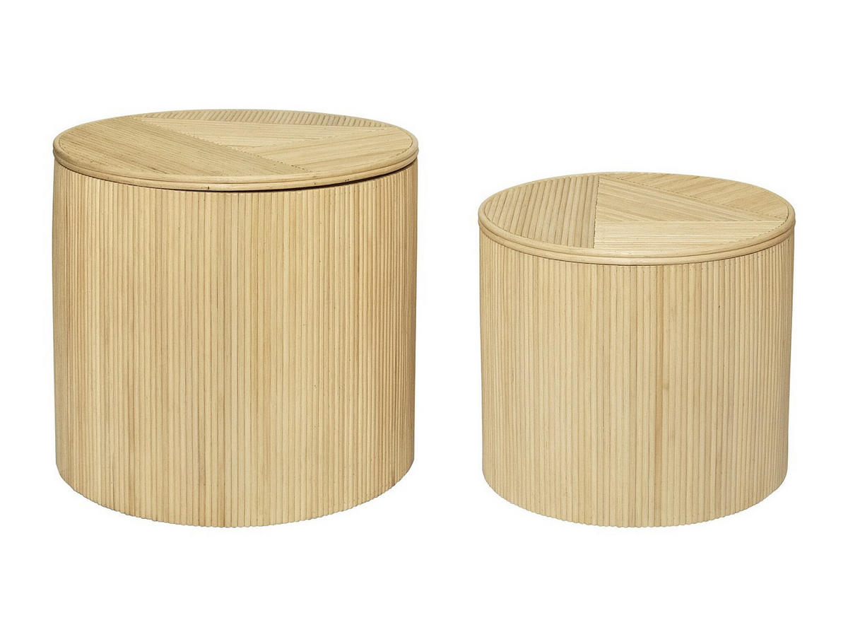 BEISTELLTISCHE rund 2er-Set mit Stauraum - Rattan - 50 x 46 cm & 39,5 x 36 cm - Holzfarben hell - GABES - Naturfarben, Holzwerkstoff (50/50/46cm) - Vente-Unique