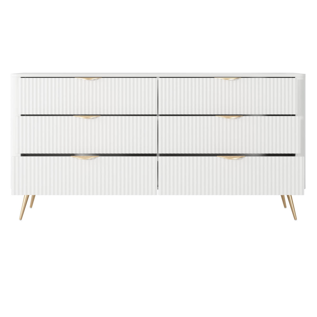 SIDEBOARD Vespasia 6S Beige 163,2/81,2/38 cm – Geriffelte Fronten - Goldfarben/Weiß, Holzwerkstoff/Metall (163/81.2/38cm) - AX Living