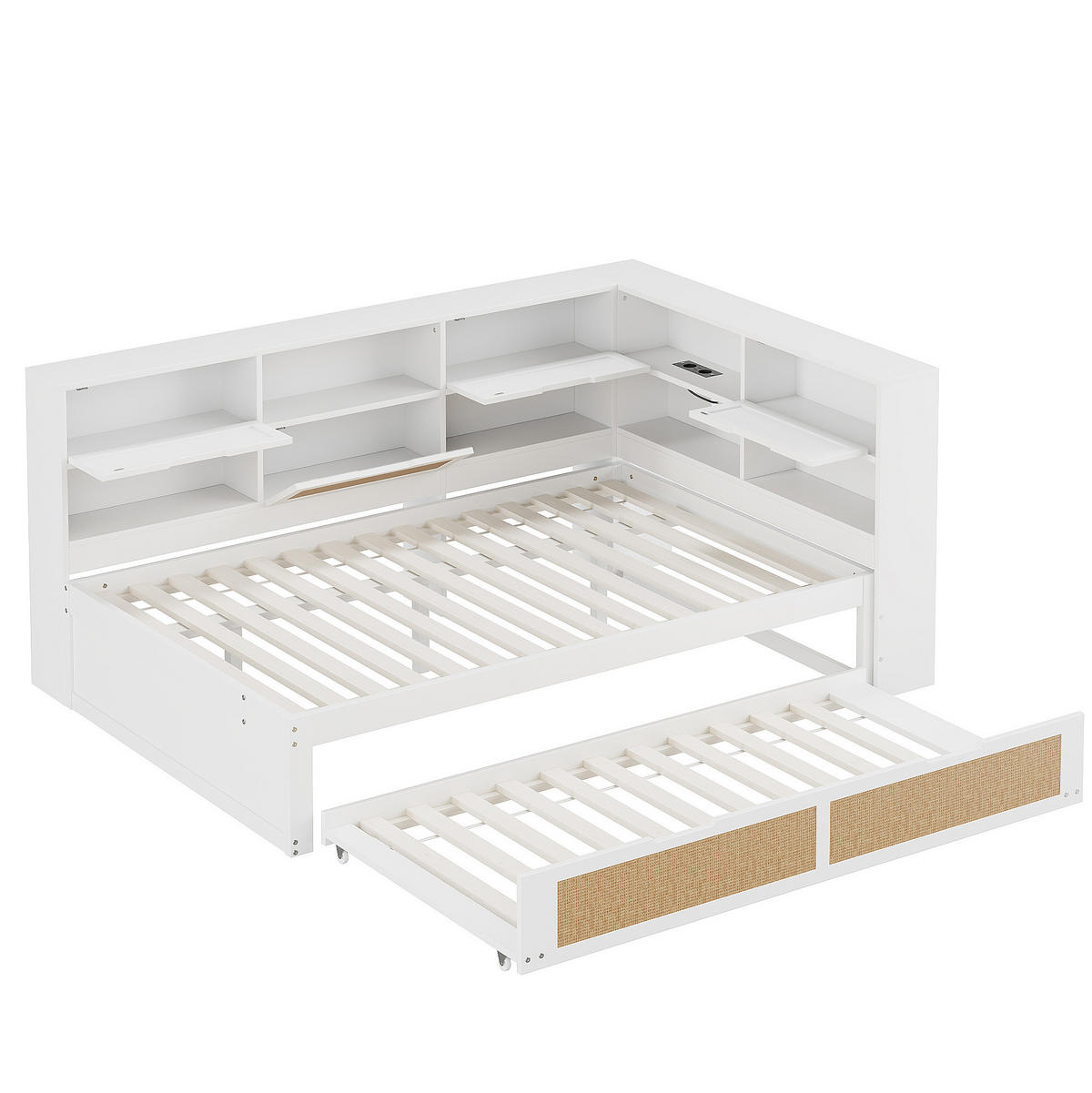 BETT aus Massivholz mit Ausziehbett und USB-Anschlüssen Weiß 140/200 cm - Weiß, Holz (140/200cm) - OKWISH