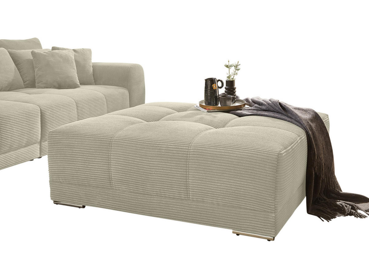 XXL-HOCKER Federkern B120/T120/H39 cm (passend zum BIG-SOFA) Cord Beige Grau / 15177 - Chromfarben/Greige, Textil/Metall (120/39/120cm) - luma-home