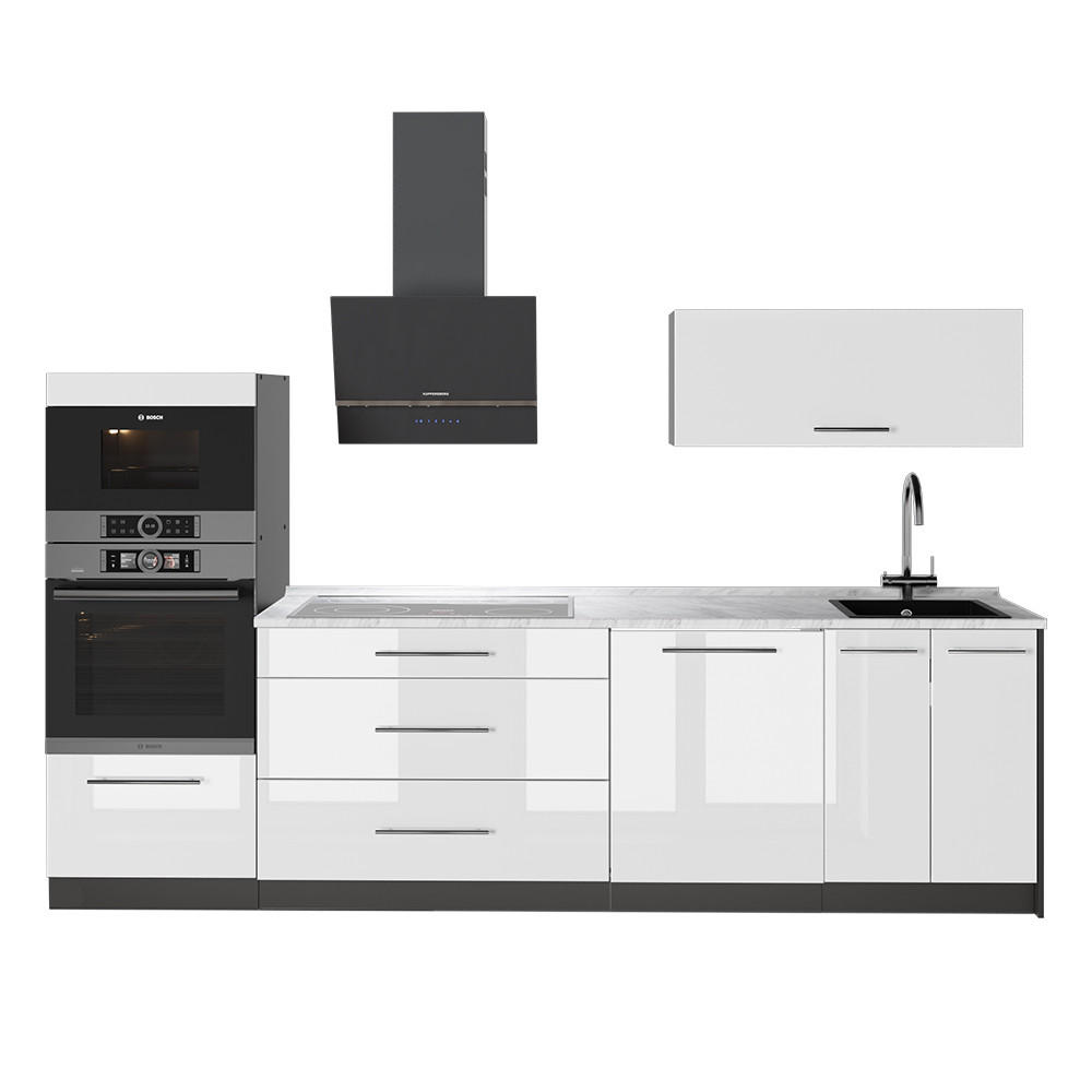 KÜCHENZEILE Fame-Line, Weiß Hochglanz/Anthrazit, 280 cm, AP Marmor - Weiß Hochglanz/Anthrazit, Holzwerkstoff (280/153.6/60cm) - Vicco