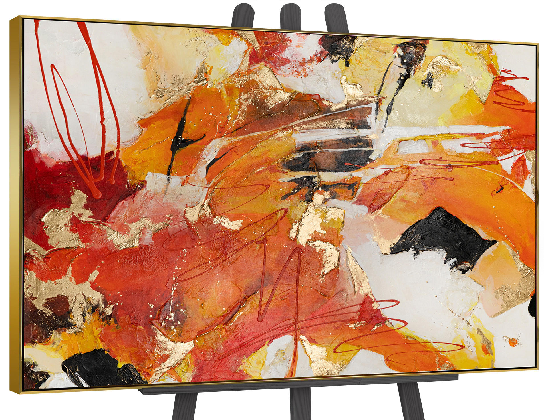 GEMÄLDE Orangene Explosion II Schattenfugenrahmen Gold 180x120 cm - Goldfarben, Holz (180/120cm) - YS-art gallery