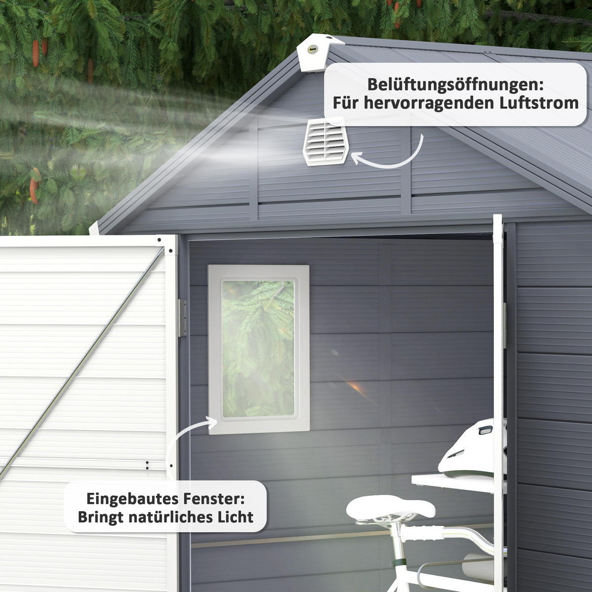 GERÄTEHAUS 240 x 190 x 180/228 cm - Grau, Kunststoff (190/228/240cm) - Outsunny