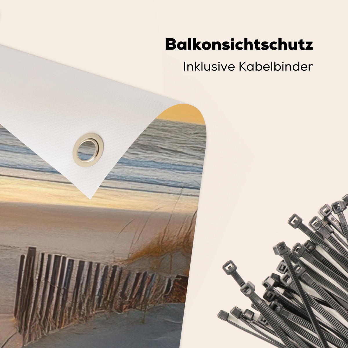 BALKON-SICHTSCHUTZ Strand - Dünen - Sonnenuntergang 200x90 cm - Sandfarben, Kunststoff (200/90cm) - MuchoWow