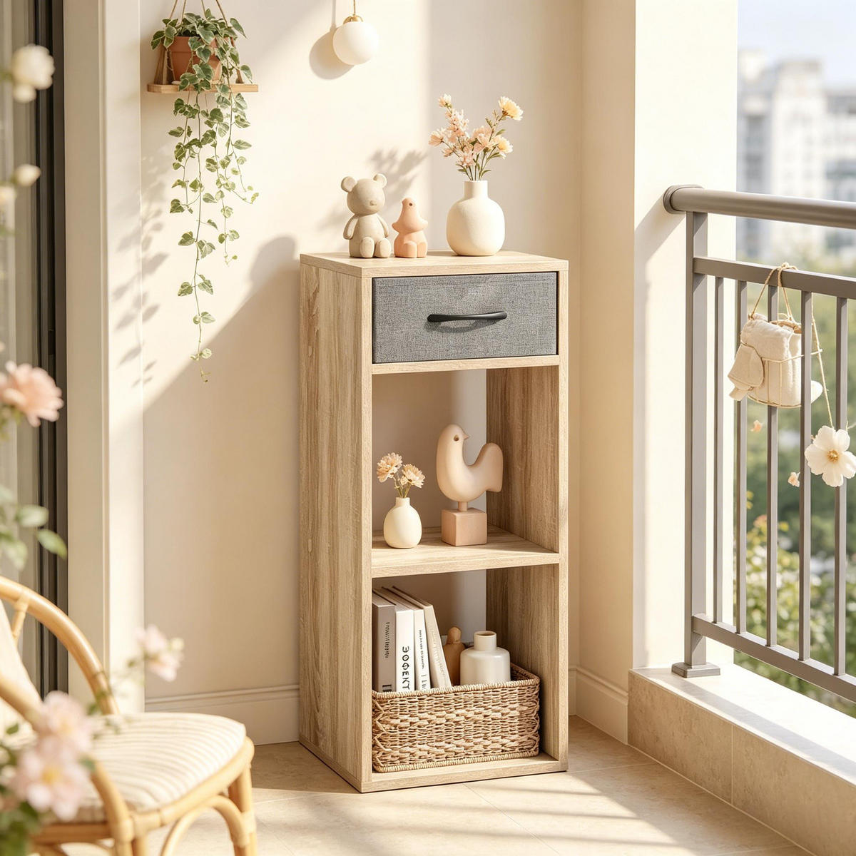BÜCHERREGAL Grau/Eichefarben 1 Schublade 2 offene Fächer 32/30/80 cm - Grau, Holzwerkstoff (32.4/80/30cm) - PANGIVO