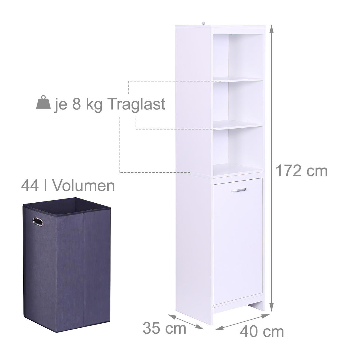 SKRIŇA na prádlo - biela, kov/kompozitné drevo (40/172/35cm) - Relaxdays