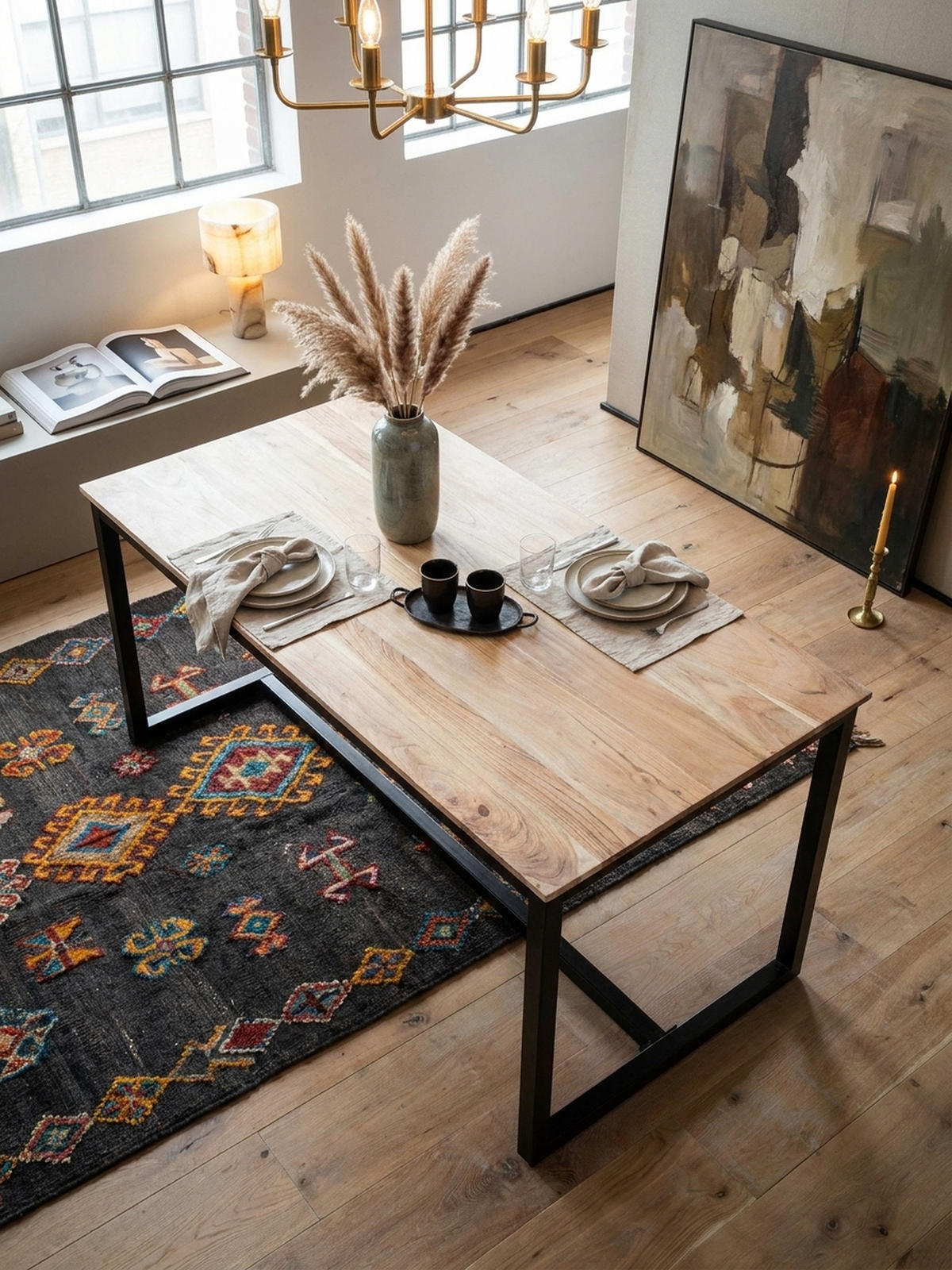 ESSTISCH Massivholz Metall Rechteckig Loft-Stil, Akazie 160x80x76 cm - Schwarz/Akaziefarben, Holz/Metall (80/160/76cm) - KADIMA DESIGN