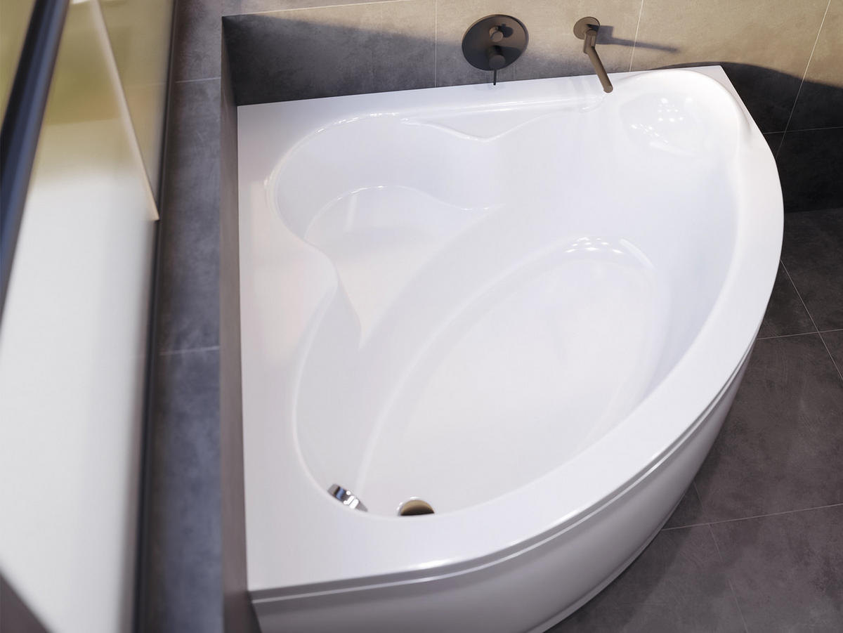 BADEWANNE Eckwanne STANDARD 130/130 mit Schürze Ablauf Füße - Weiß, Kunststoff (130/58.5/130cm) - bad land