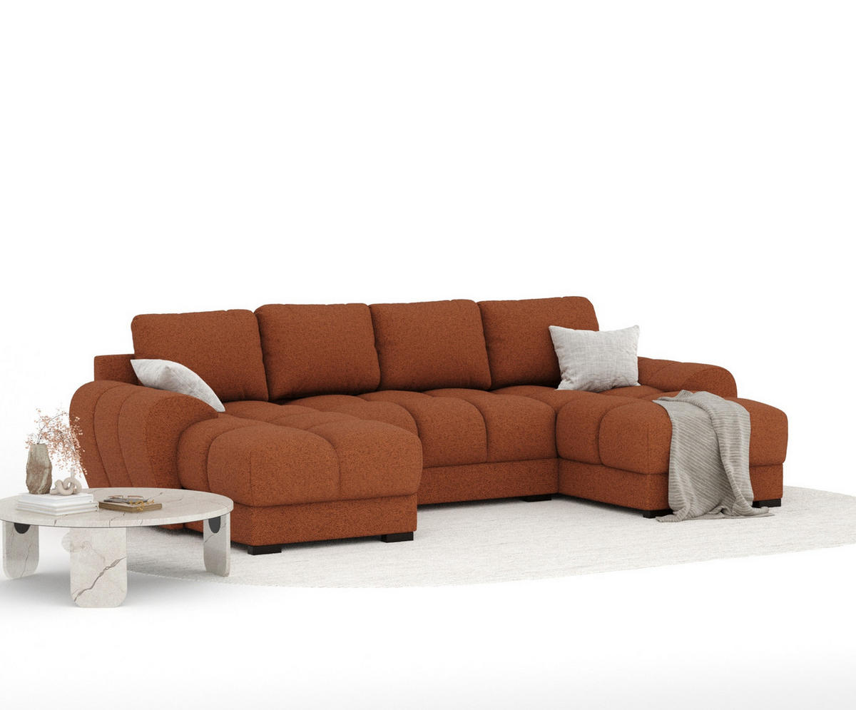 WOHNLANDSCHAFT Peebles Kupferfarbe Webstoff - Schwarz/Kupferfarben, Holz/Holzwerkstoff (330/90/175cm) - Maison de Reve