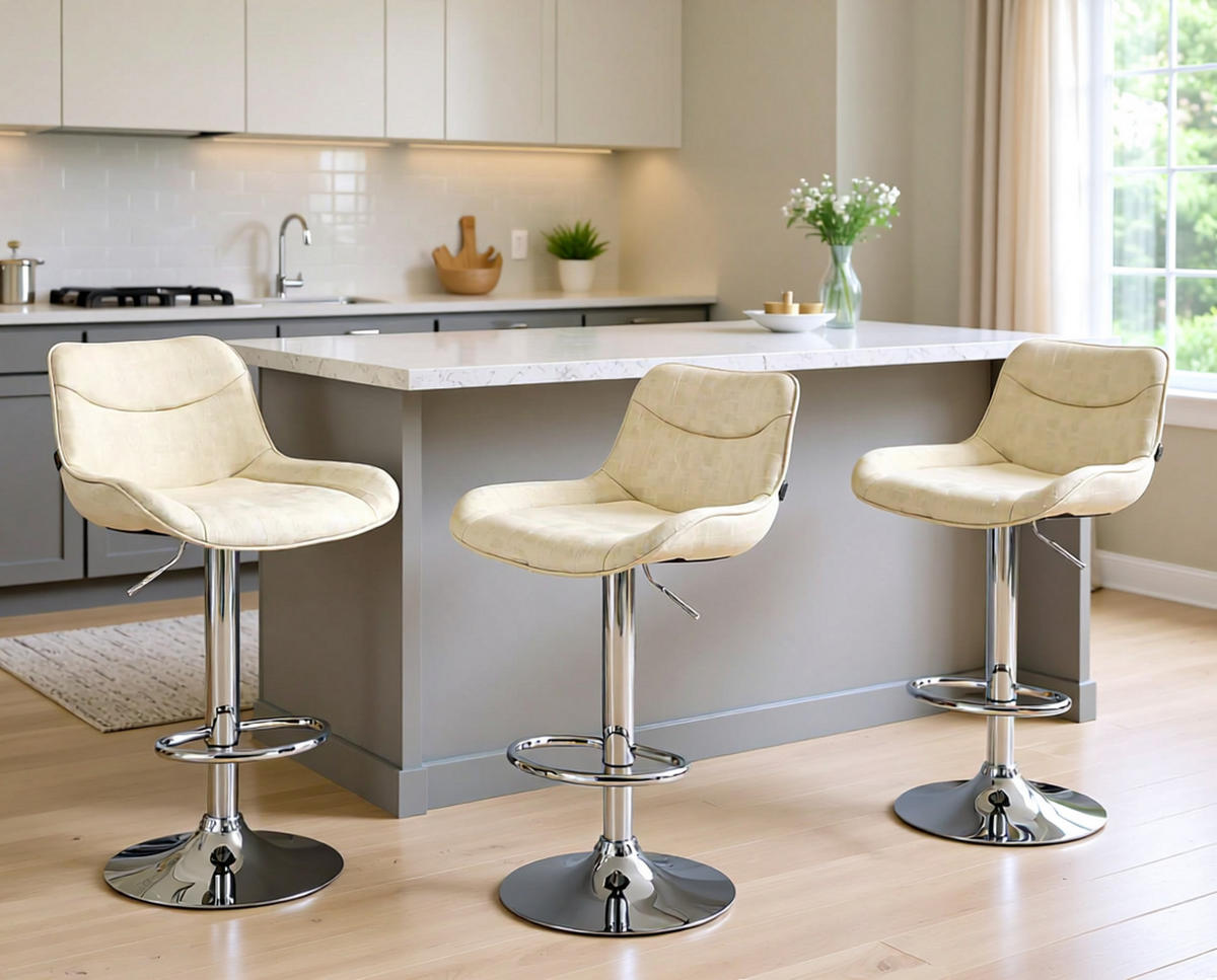 BARHOCKER 2er Set Vulcano Stoff chrom creme - Chromfarben/Naturfarben, Textil/Metall (49/106/51cm) - TPFLiving