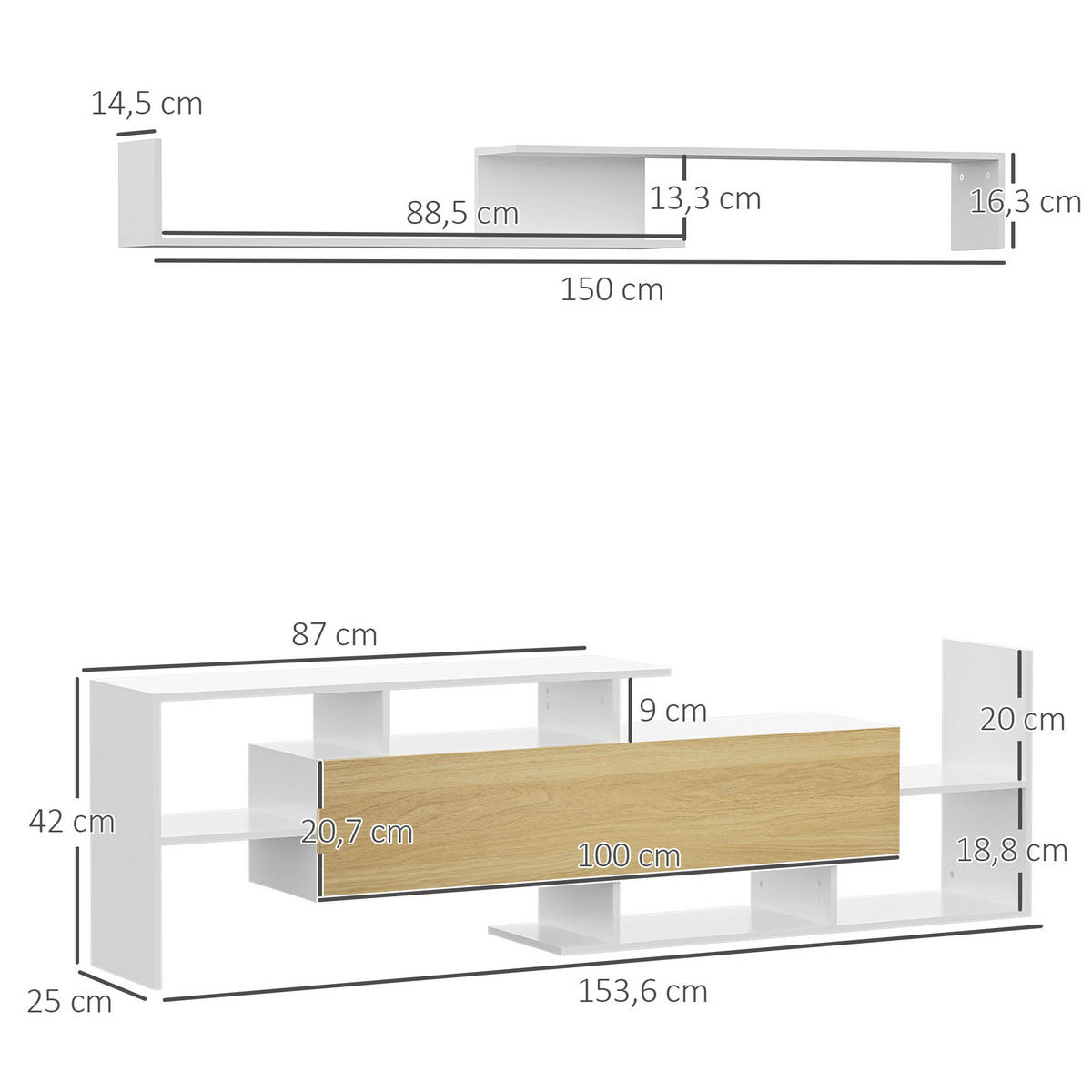 TV-MÖBEL Multicolor 1 Stück - Multicolor, Holzwerkstoff (153.6/42/25cm) - GiPP