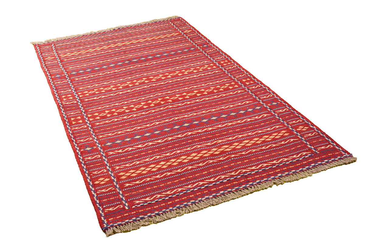 HANDWEBTEPPICH Kelim Kordi Rot 157/98 cm Schurwolle - Rot, Textil (98/157cm) - Looma