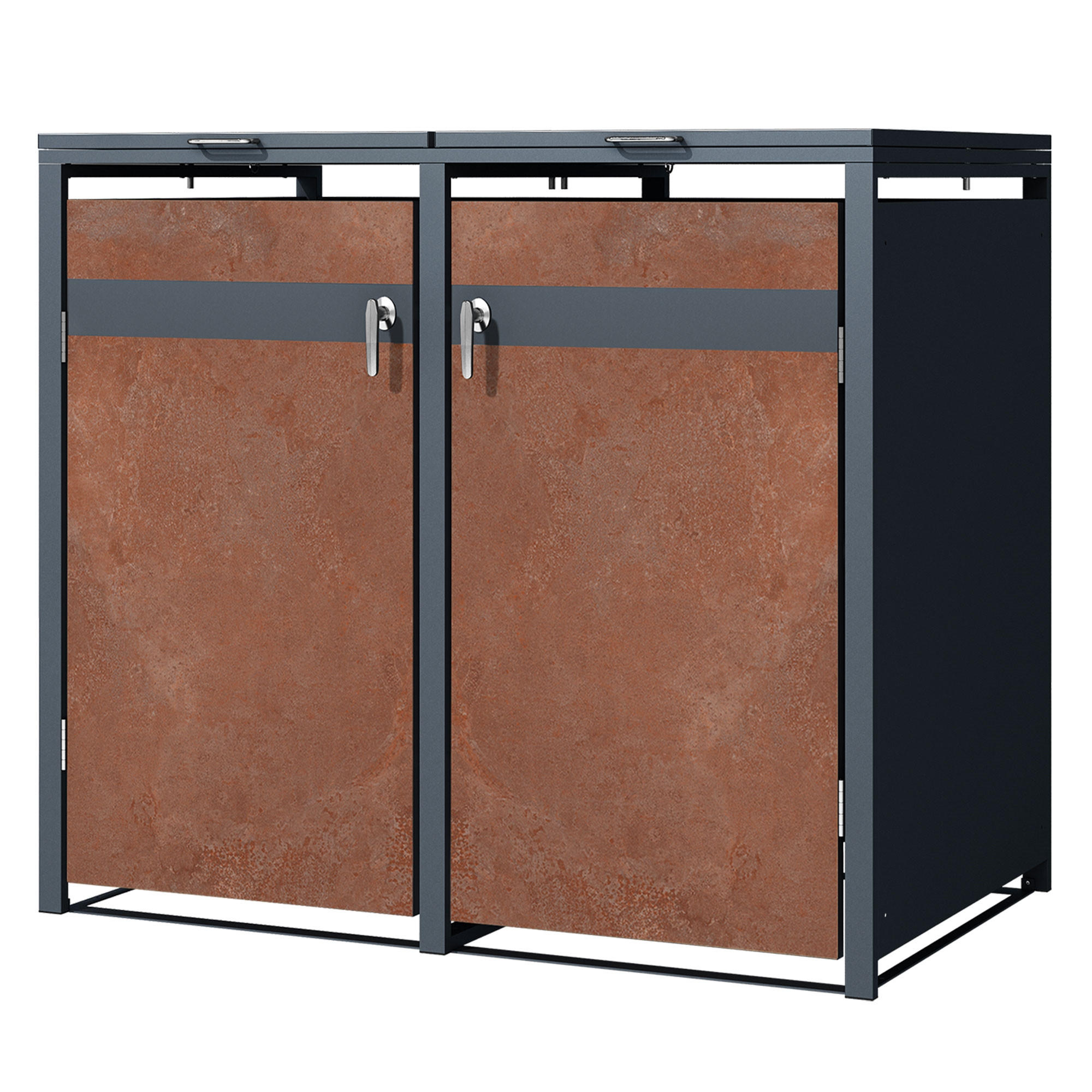 MÜLLTONNENBOX 2er Anthrazit-Rostoptik - Rotbraun, Metall (80/116.3/132cm) - ML-DESIGN