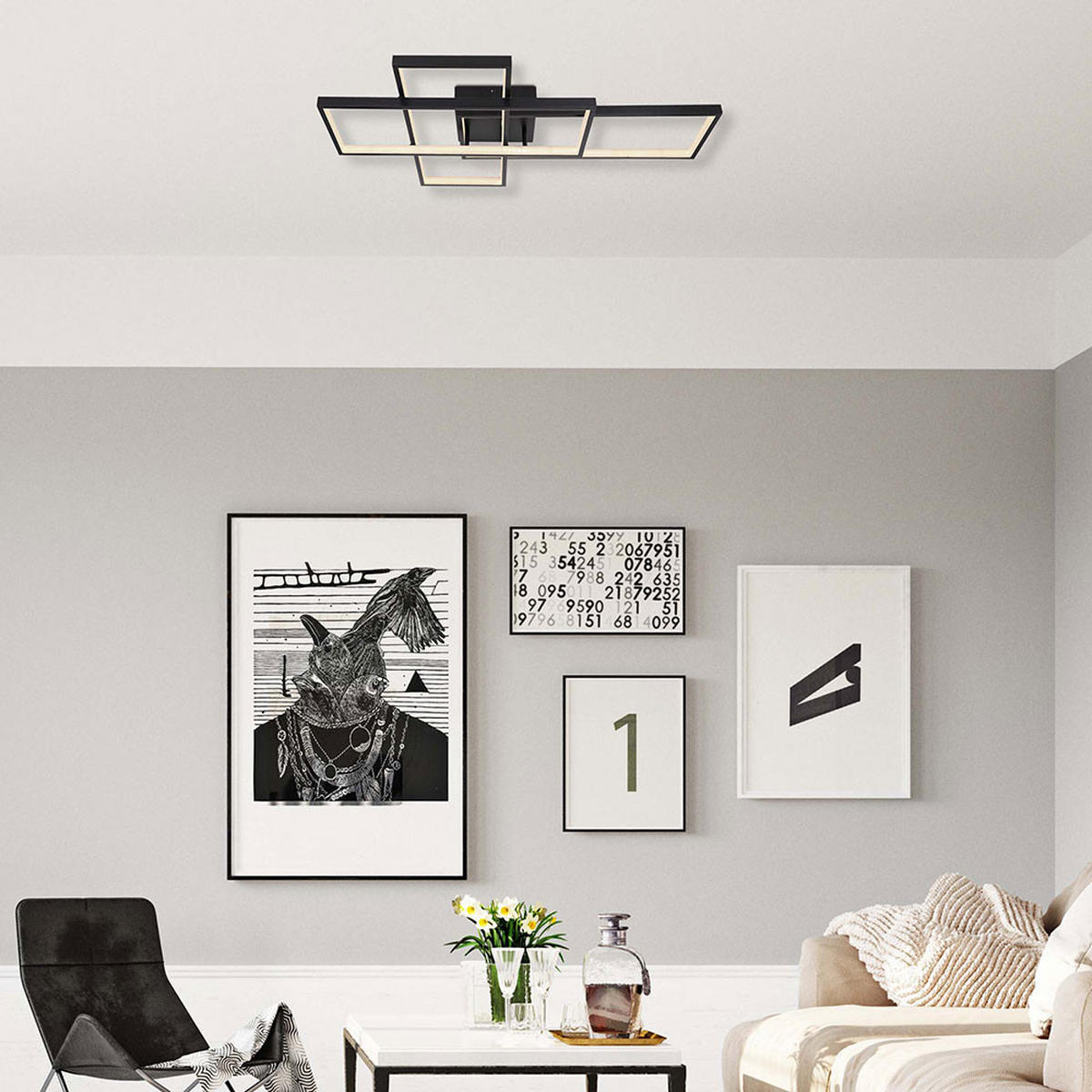 LED DECKENLEUCHTE Schwarz Opal - Schwarz, Metall (75/50/10cm)