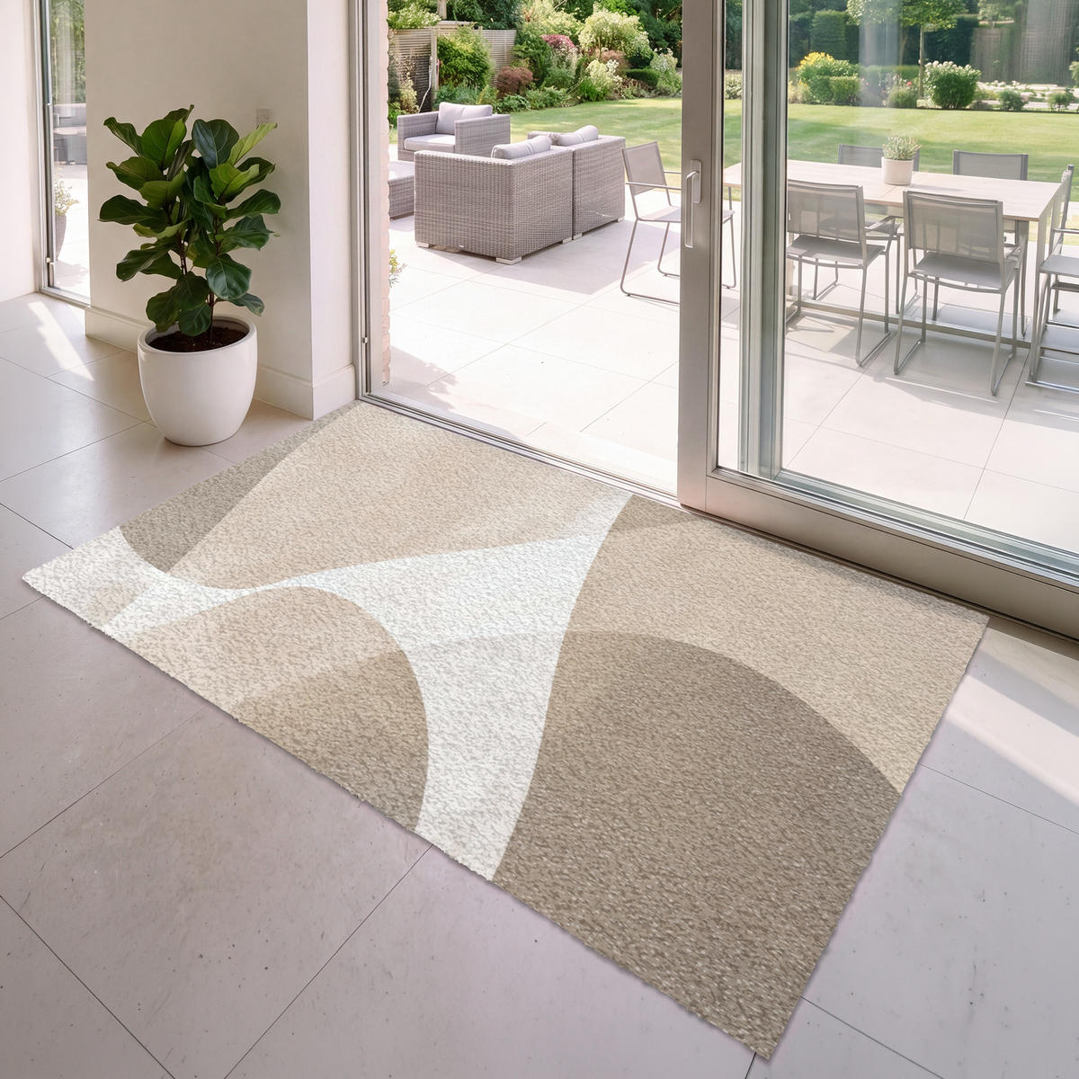 FUSSMATTE Glatte Oberflächen - Harmonisch - Wellenförmig Schmutzfangmatte 180x120 cm - Beige, Kunststoff (180/120cm) - MuchoWow
