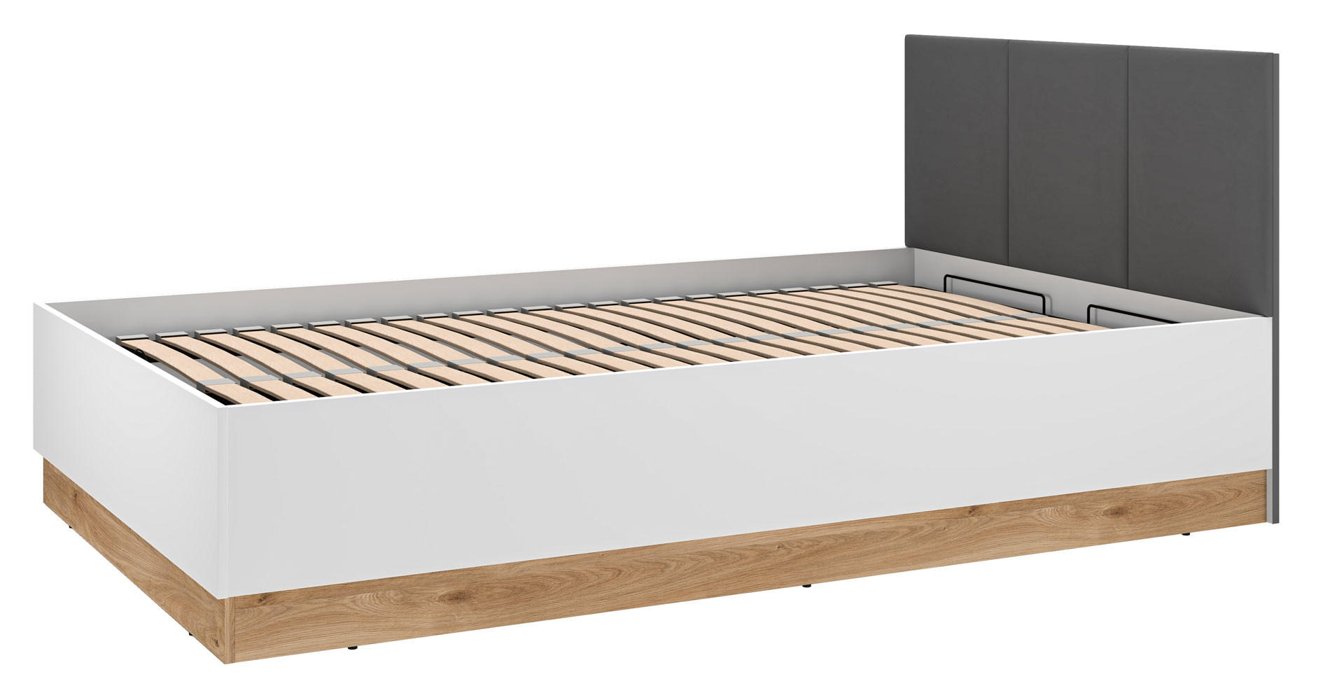 BETT Torino Weiß / Eiche Castello / Graphit 126 / 208 / 90 cm - Weiß, Holz/Holzwerkstoff (90/200cm) - Feldmann-Wohnen
