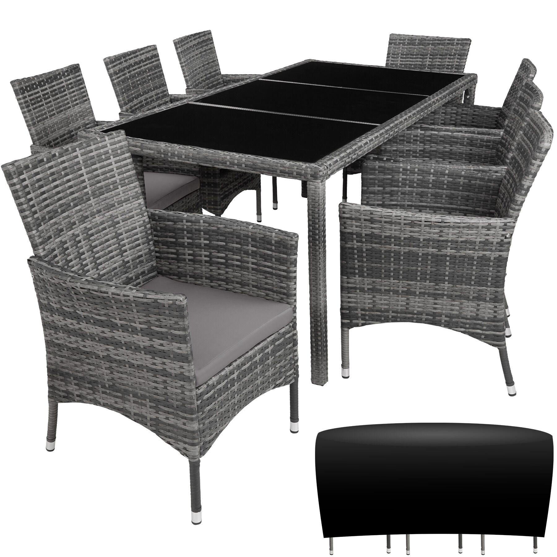 RATTAN SITZGRUPPE Almansa,inklusive Schutzhülle,grau-meliert/grau - Grau, Kunststoff - tectake