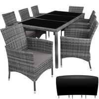 RATTAN SITZGRUPPE Almansa,inklusive Schutzhülle,grau-meliert/grau - Grau, Kunststoff - tectake