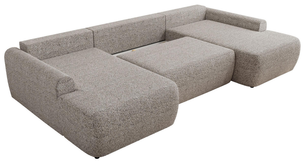 WOHNLANDSCHAFT CUBO U Beige Struktur - Beige/Schwarz, Kunststoff/Textil (370/100/187cm) - MKS