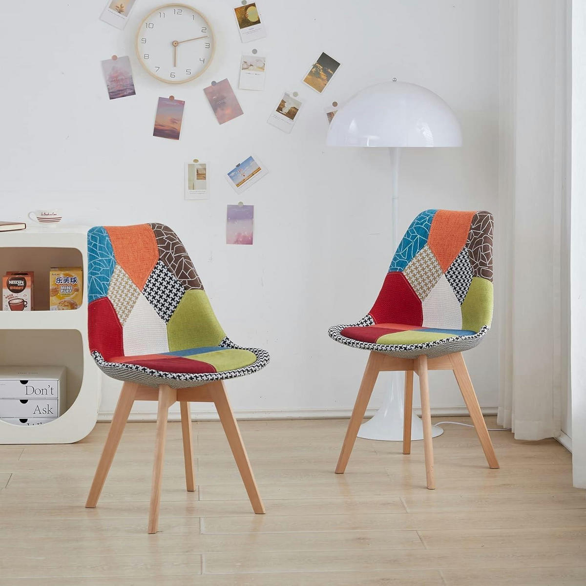 ESSZIMMERSTUHL 2-teiliges Set Patchwork Rot Massivholzbeine - Multicolor, Textil (49/83/42cm)