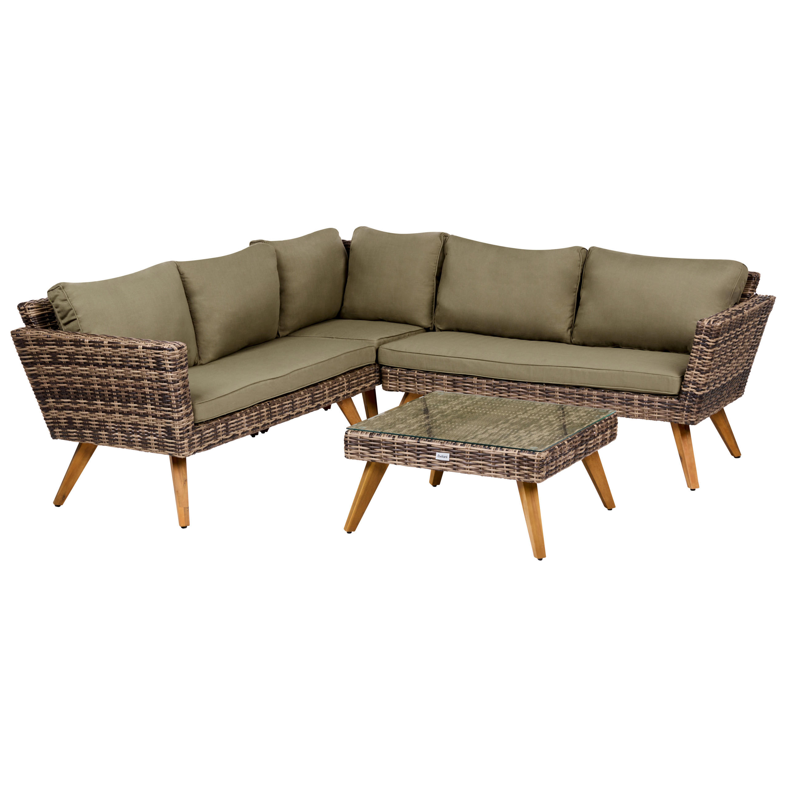 GARTEN-ECKSOFA mit Tisch 6-Sitzer Polyrattan Olivgrün Vittoria - Olivgrün/Braun, Kunststoff - Beliani