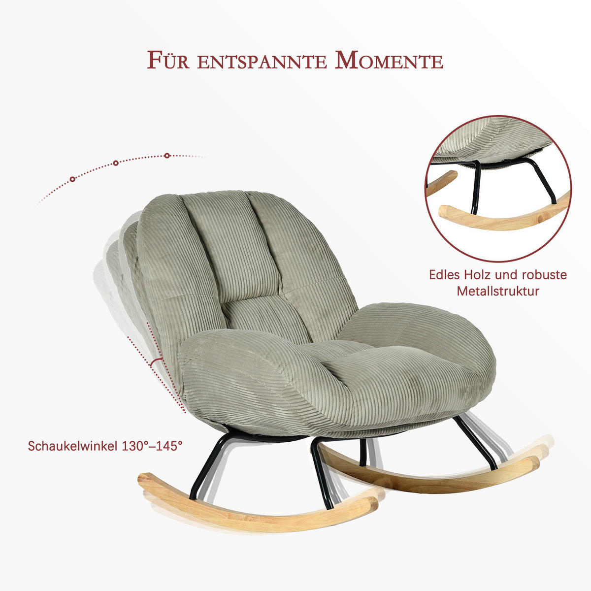SCHAUKELSTUHL Relaxsessel Gepolstert Mit Cord-Bezug In Beige - Beige, Textil (79/84/111cm) - Meubles Cosy