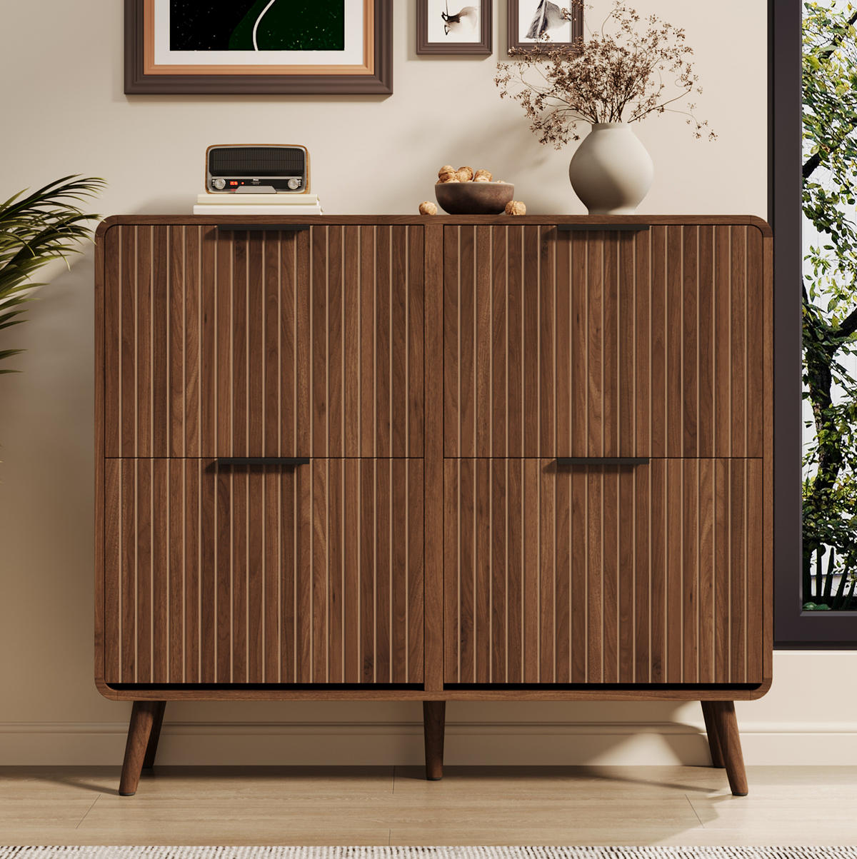 SCHUHSCHRANK aus MDF 105x24x90cm in Nussbaum mit Klapptüren - Nussbaumfarben, Holzwerkstoff (105/90/24cm) - Modfu