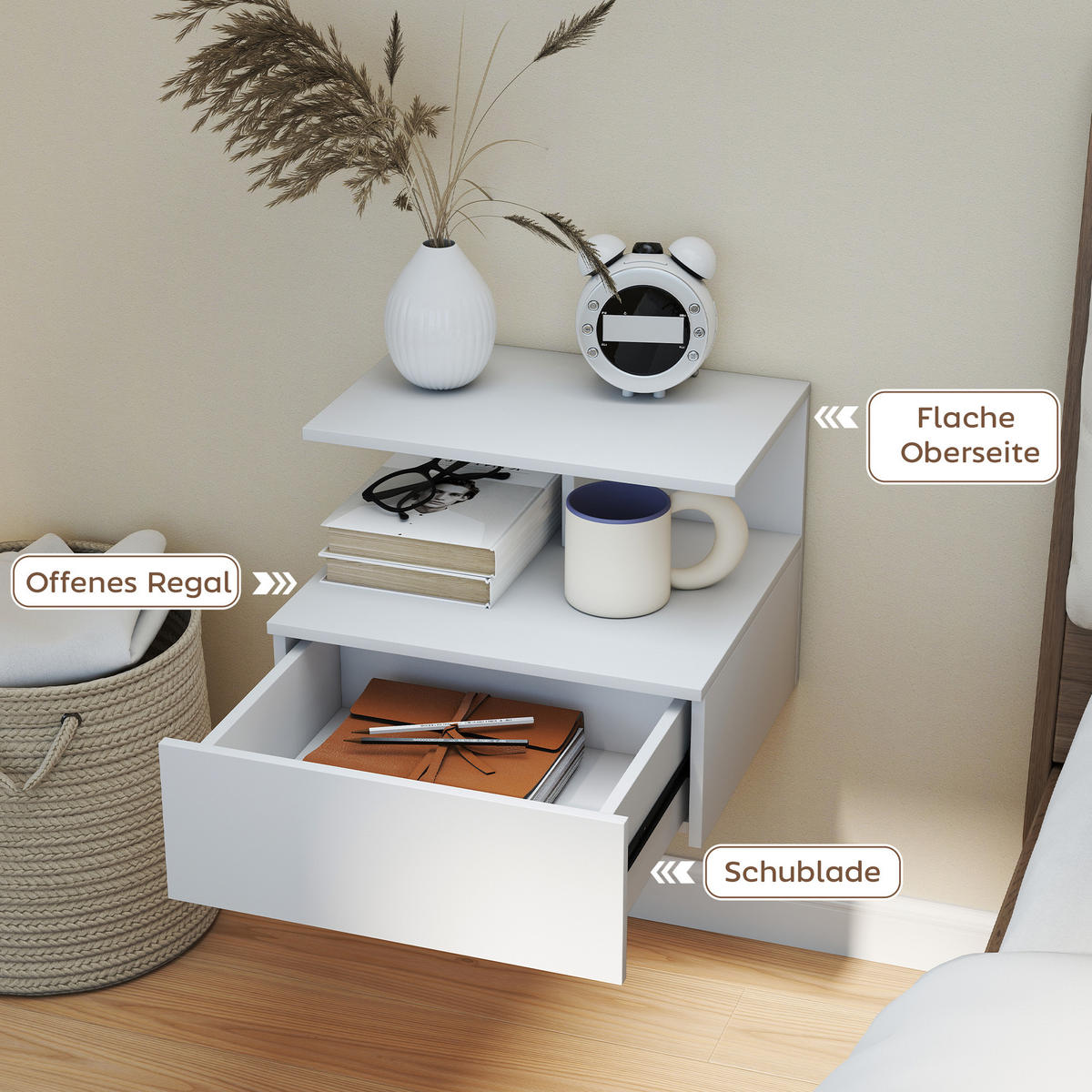 NACHTTISCH Spanplatte Weiß - Weiß, Holzwerkstoff (35/31.6/39.8cm) - HOMCOM