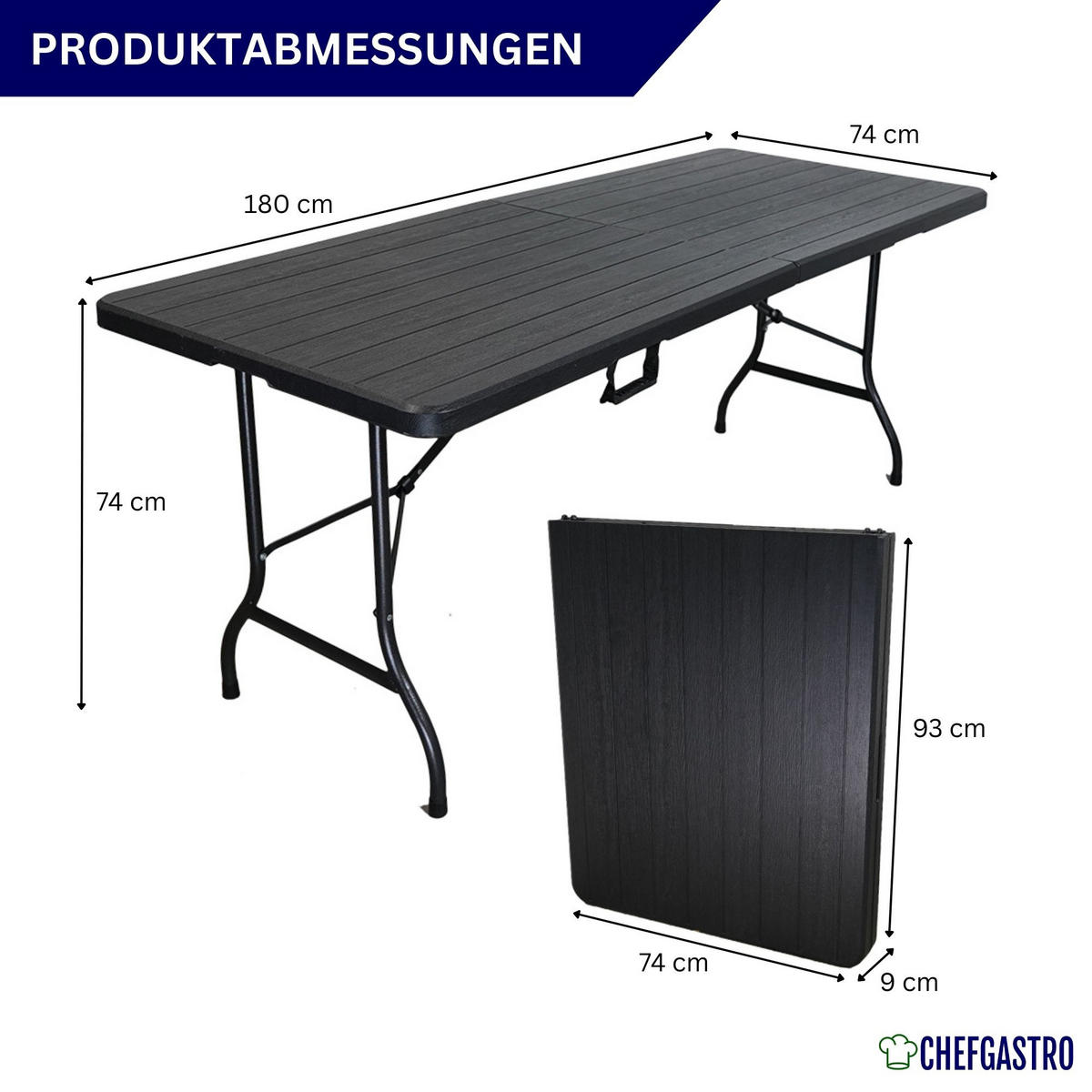 BUFFETTISCH klappbar 180x74cm 8 Personen Kunststoff Holz Optik Schwarz - Schwarz, Kunststoff (74/180/74cm) - CHEFGASTRO