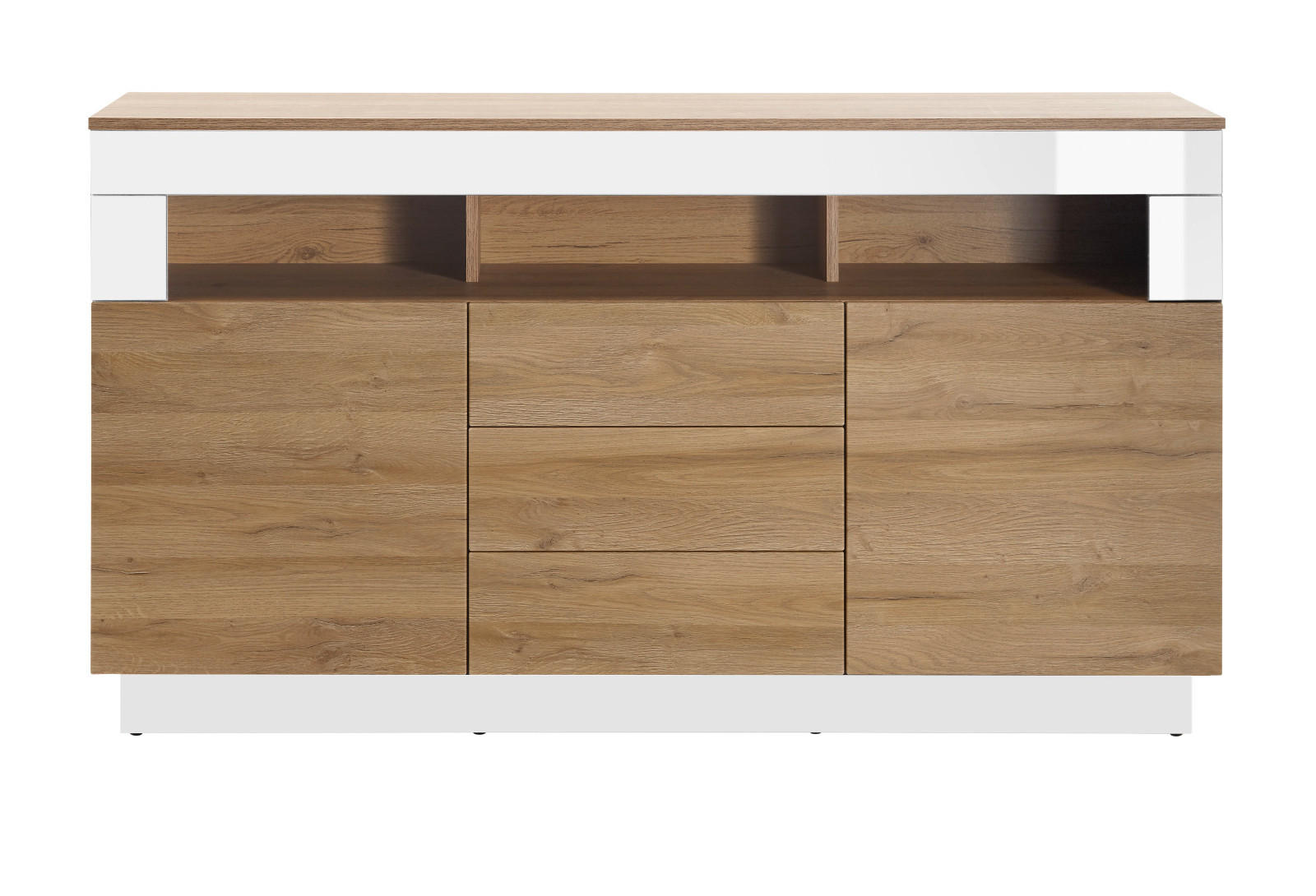 SIDEBOARD Grandson Eiche, weiß Hochglanz, Kommode 149 x 85 cm - Eichefarben/Weiß Hochglanz, Holzwerkstoff (149/85/43cm) - Furn.Design