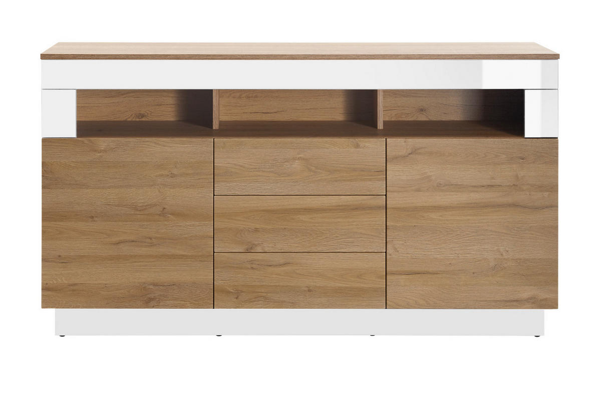 SIDEBOARD Grandson Eiche, weiß Hochglanz, Kommode 149 x 85 cm - Eichefarben/Weiß Hochglanz, Holzwerkstoff (149/85/43cm) - Furn.Design