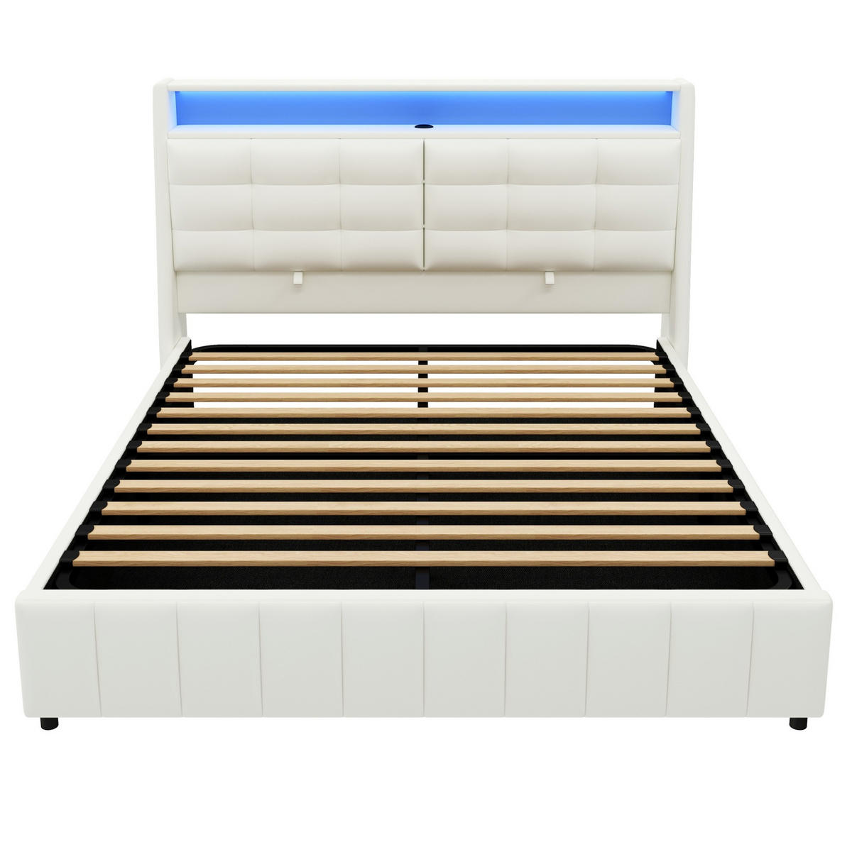 POLSTERBETT 160/200 cm Weiß aus MDF, Sperrholz und PU mit LED und USB - Weiß, Textil (160/200cm) - OKMYHOME