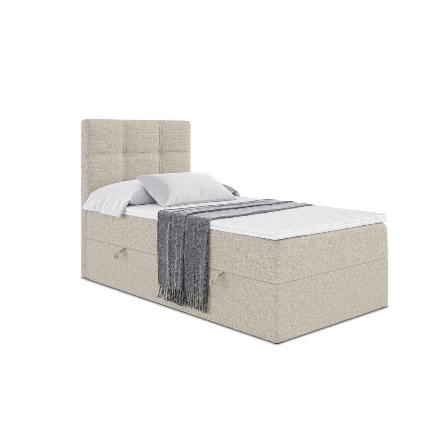 BOXBETT mit Matratze H4 und Lattenrost - MARCE - 90x200 - Rechts - H4 - Beige - Beige, Holzwerkstoff (90/200cm) - ALTDECOR