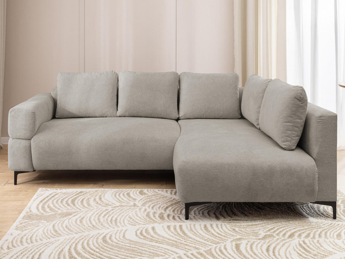 ECKSOFA Cardea in Bubble-Optik aus weichem Taupe Strukturstoff mit hohem Sitzkomfort - Ottomane rechts - Taupe/Schwarz, Holz/Textil (230/170cm) - S-Style Möbel