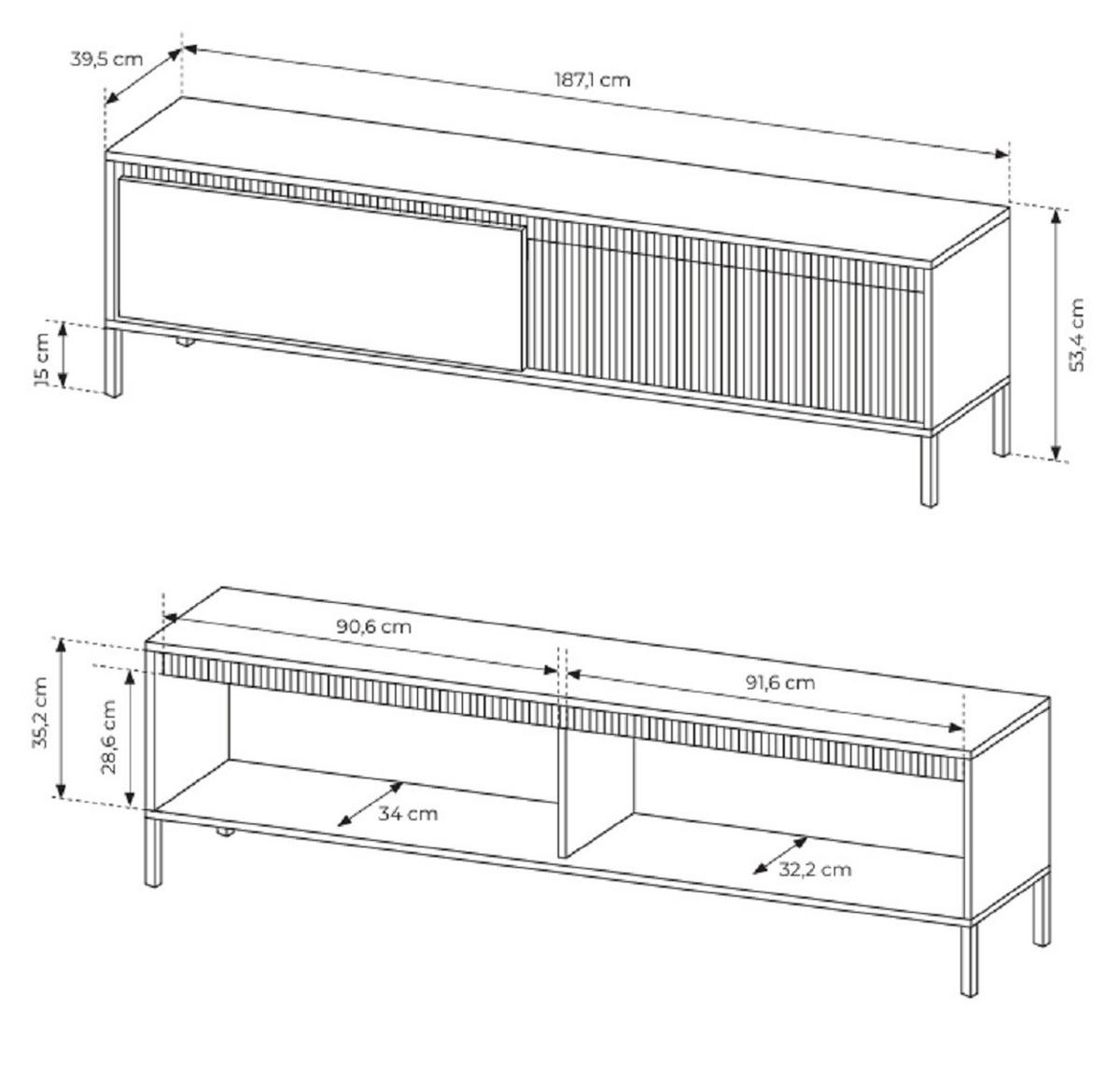 TV-SCHRANK Beige 190 cm Santori auf Beine, 2 Türen - Beige, Holz (187/53/40cm) - Emporius