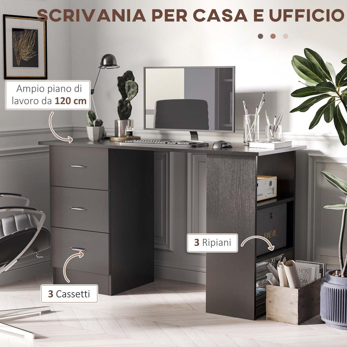 BÜROTISCH Schwarz, Silber 1 Stück - Multicolor, Holzwerkstoff (107/60/72cm) - GiPP