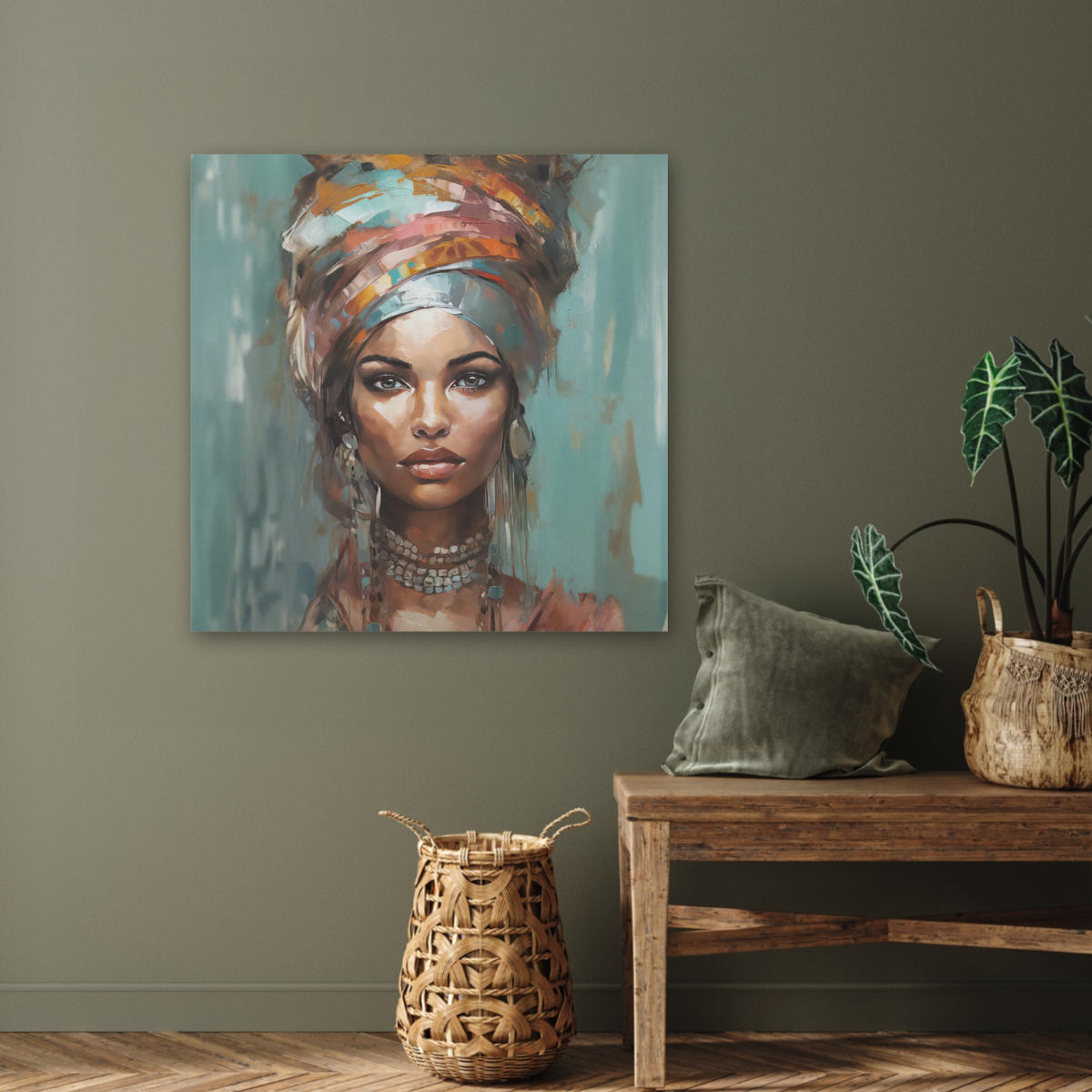 AKUSTIKBILD Frau - Kunst - Schmuck - Porträt Akustikpaneele 80x80 cm - Blaugrau, Kunststoff (80/80/0.9cm) - MuchoWow