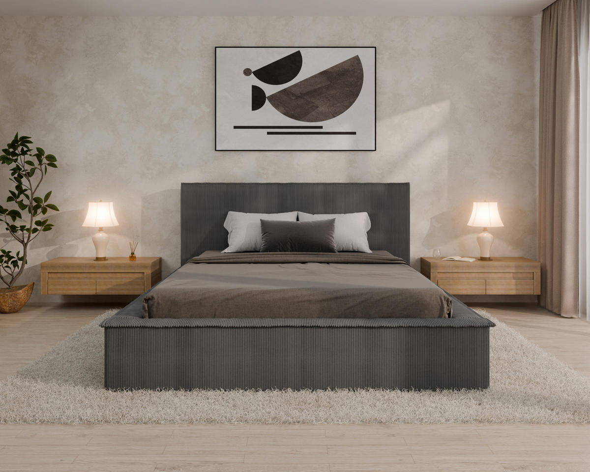 POLSTERBETT SANA 160x200cm Elegantes Polsterbett für modernen Wohnstil , ohne matratze, dunkelgrau - Dunkelgrau, Holz (160/200cm) - Homesy