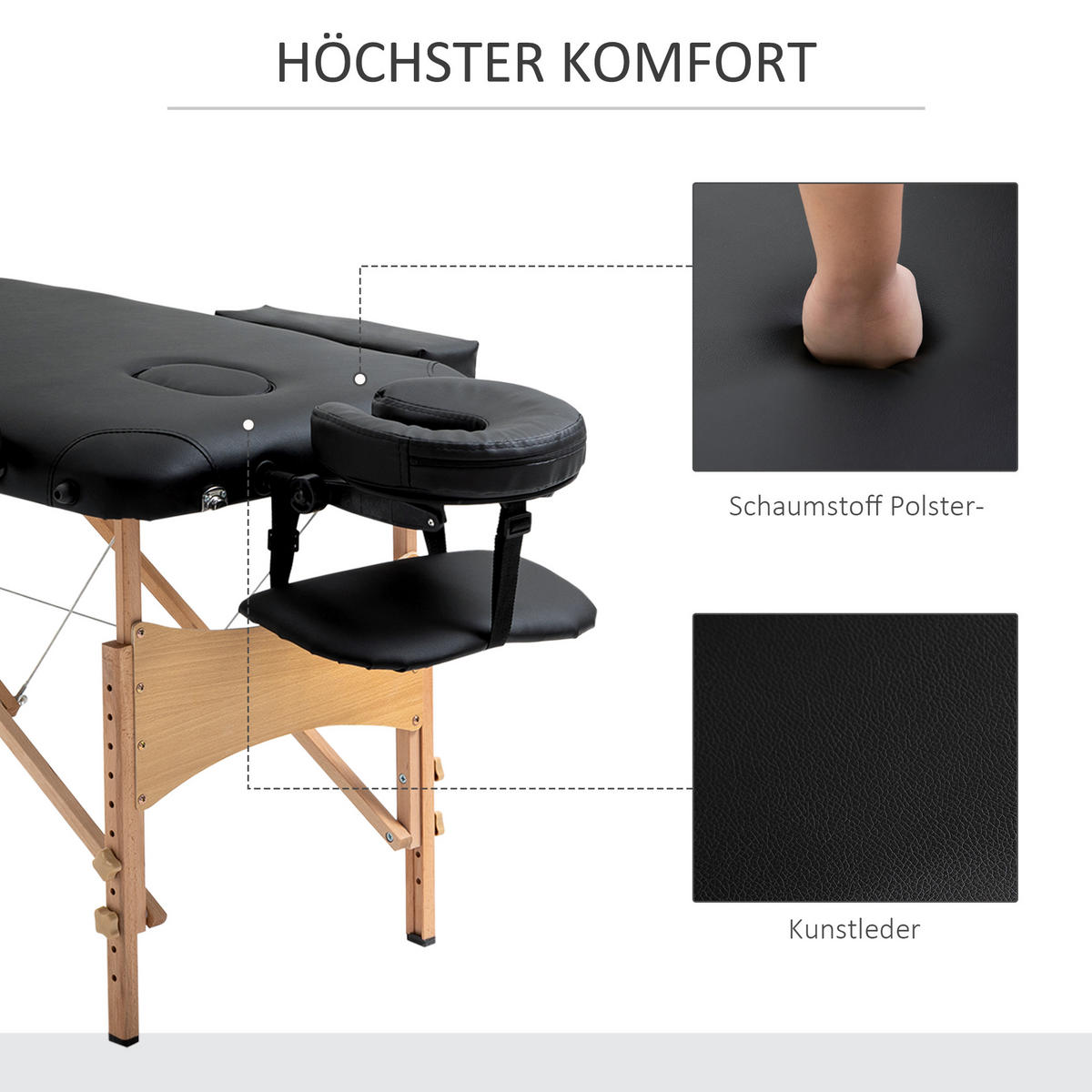MASSAGETISCH, Kunstleder, Holz, Schwarz - Schwarz, Leder (60/88/182cm) - HOMCOM