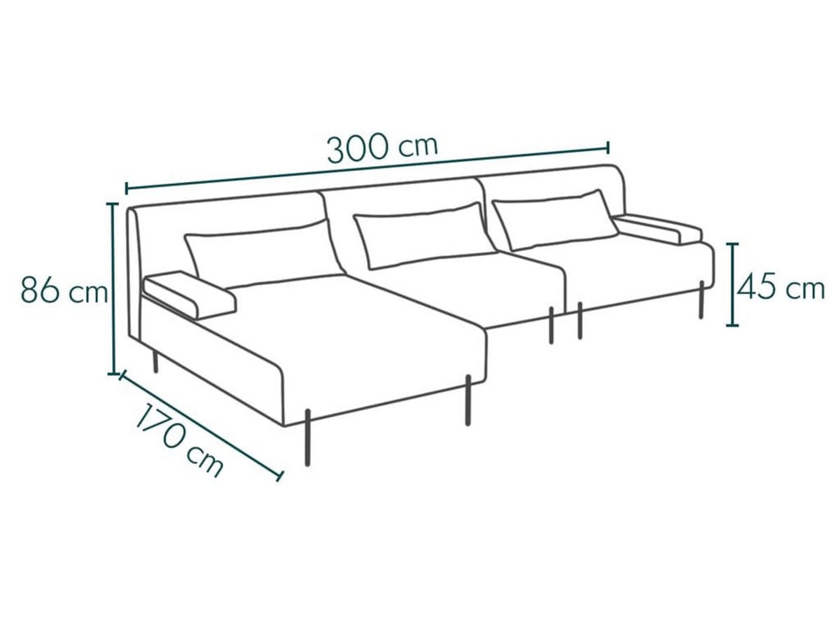 GARTENSOFA BORNEO S Wetterfest 300x170x86 cm, Links, Solide Konstruktion, HR-Schaumfüllung, Wetterfeste Bezugstoff, Grau - Grau, Holz/Metall (300/86/170cm) - Trada
