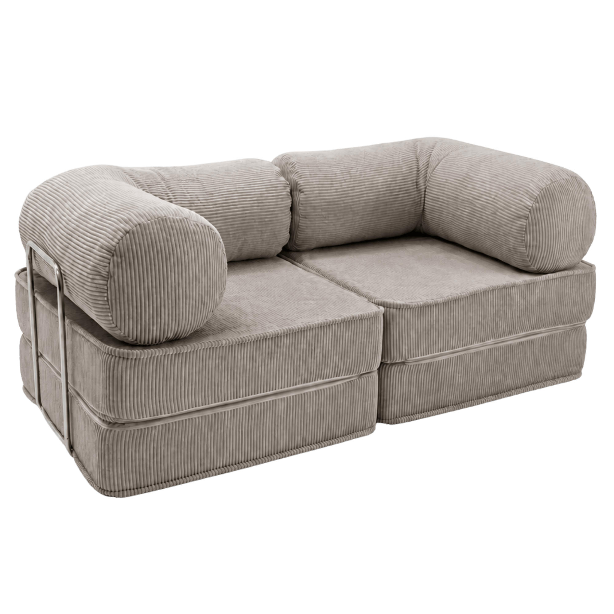 SCHLAFSOFA 2-Sitzer modular, als 2 Sessel nutzbar, aus Cord in Taupe - Taupe/Chromfarben, Textil/Metall (200/70/100cm) - SURB