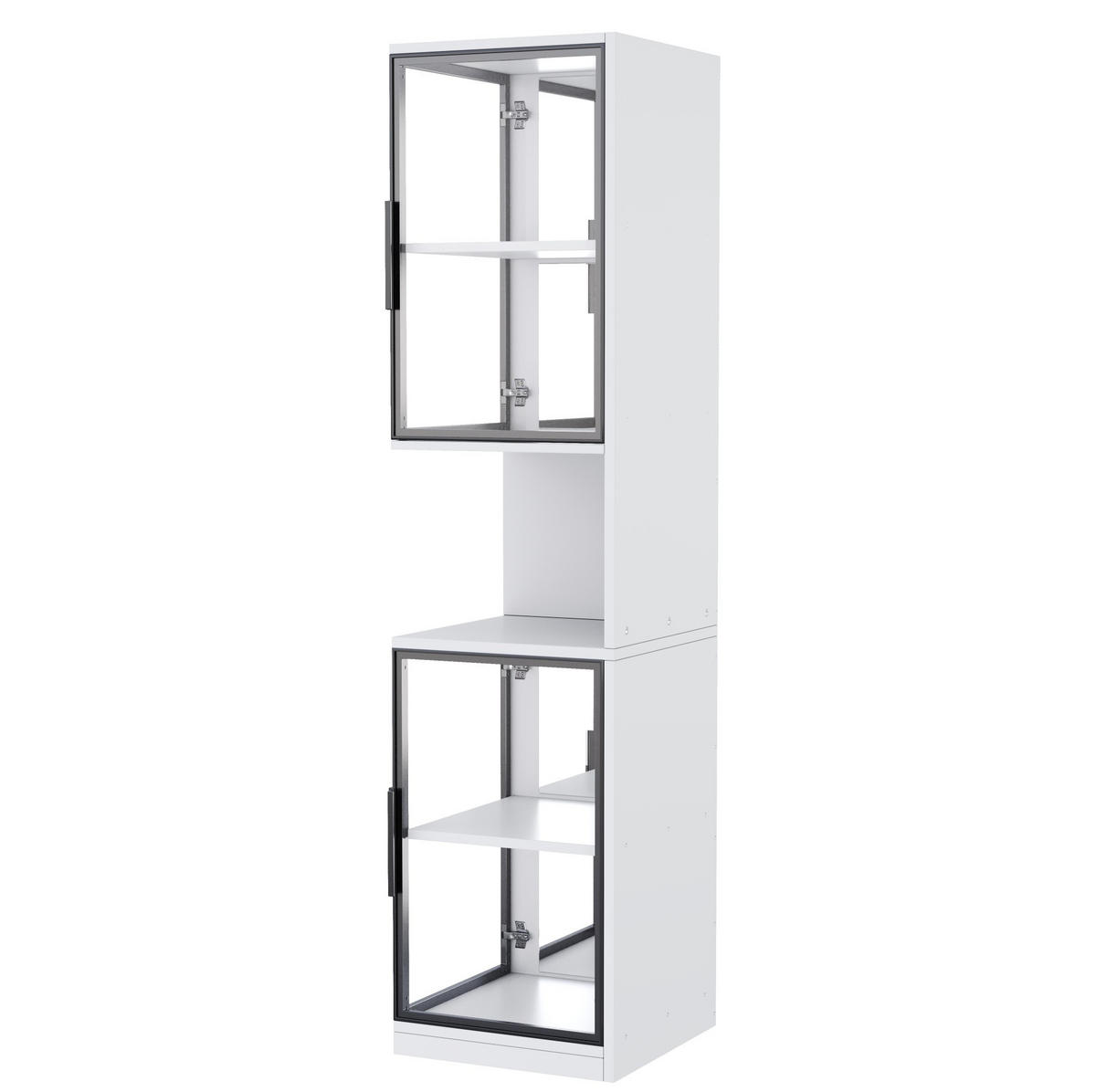 HIGHBOARD 42/44/205 cm in Weiß mit LED-Beleuchtung und Glastüren - Weiß, Holzwerkstoff (42/205/44cm) - Flora Grace
