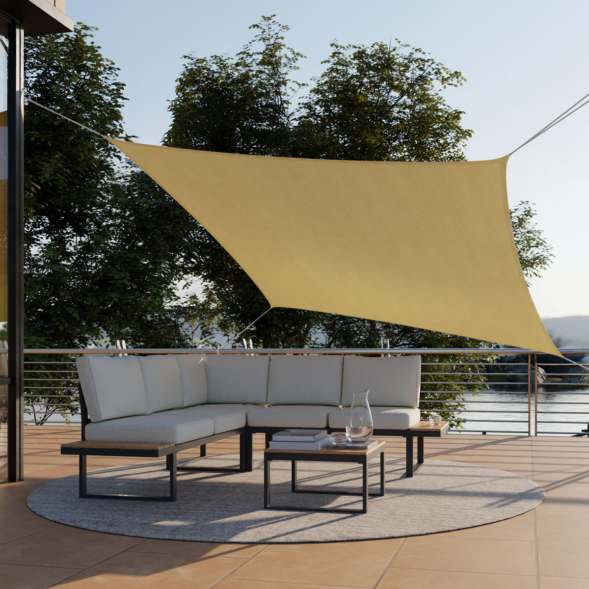 SONNENSEGEL Sunny,umfangreiches Montagematerial,Sand - Sandfarben, Kunststoff (300/200cm) - tectake