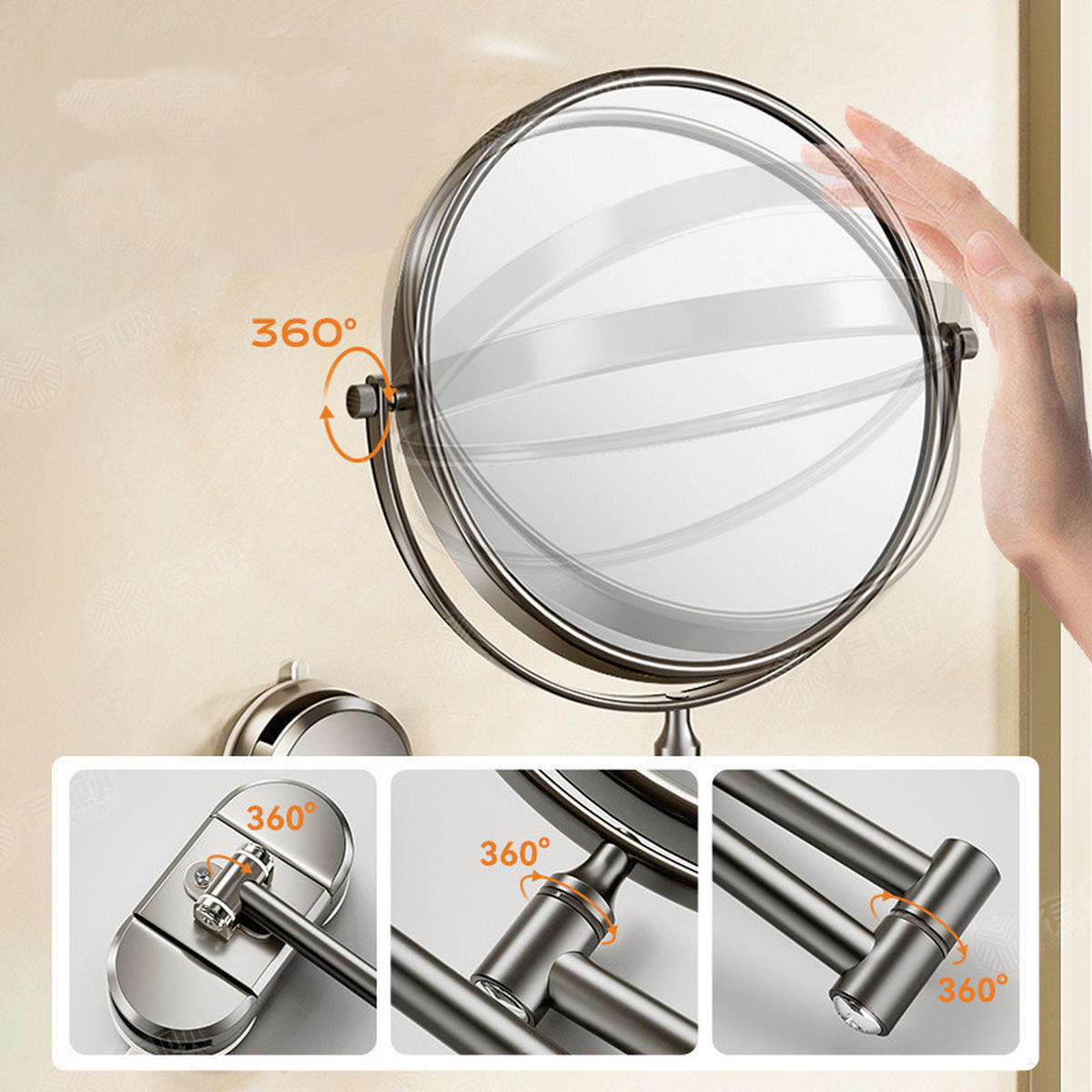 SCHMINKSPIEGEL – grau – 20 cm Durchmesser - Grau, Kunststoff (34.3/6/25.5cm)