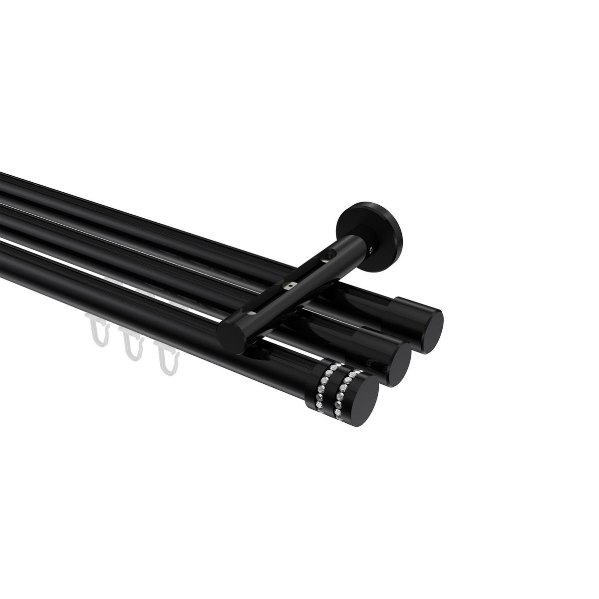 INNENLAUF-GARDINENSTANGEN-SET Siteno Estana 360 cm (geteilt in 2 x 180 cm), 3-läufig, 20 mm Ø Schwarz - Schwarz, Metall (360cm) - INTERDECO