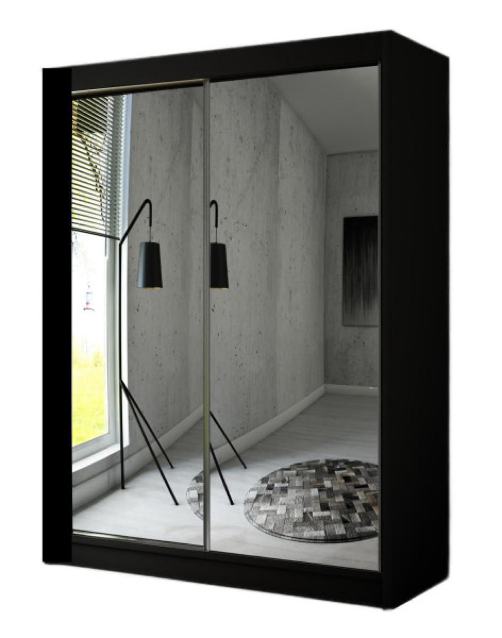 SCHRANK Schwarz HOMA Mit Spiegel Schiebetür 200 cm - Schwarz, Holzwerkstoff (200/215/61cm) - Sepro Meble