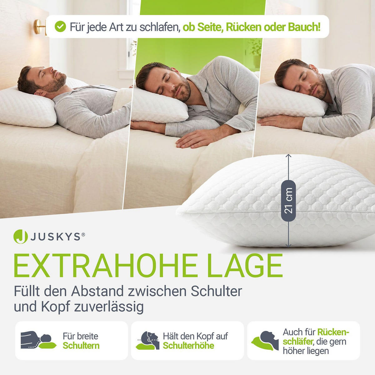 KOPFKISSEN 60x40 cm (2er-Set) - Weiß, Textil (40/60cm) - Juskys