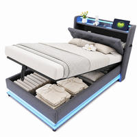 POLSTERBETT 90/200 mit Bettkasten, LED-Beleuchtung und USB-Anschlüssen in Grau - Grau, Holzwerkstoff/Textil (90/200cm) - EVRYAE
