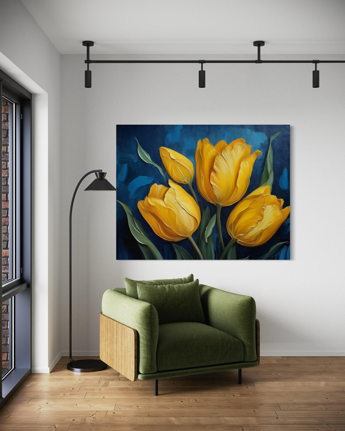 WANDBILD blume natur tulpe - Gelb, Textil (60/40cm) - Feeby